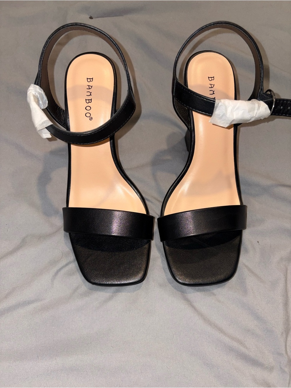 BAMBOO Black Minimalist Ankle-Strap Block Heels